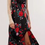 Free People  Warm Hearts Satin Midi Dress Size Medium Lace Floral Dainty Romantic Photo 0