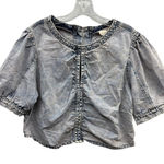 Savanna Jane Women's Blue Acid Wash Denim Ruched Puff Sleeve Crop Top ‎ L Size L Photo 0
