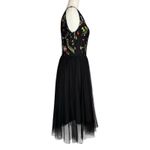 Vissavi Vintage Y2K 8 Tulle Illusion Mesh Dress Embroidered Floral Semi Formal Black Photo 3