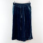 Anthropologie Hei Hei by  Crushed Velvet Cropped Wide Leg Pants Dark Blue Small Photo 2