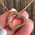 Swarovski Crystal Encrusted Open Heart Pendant On Gold Chain Necklace Photo 0