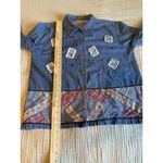 Bobbie & Brooks Bobbie Brooks Womens Shirt Jacket Sz Large Blue Denim Button Up Floral Patchwork Photo 5