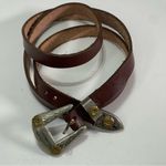 Vtg Nickel Silver Hardware Belt Leather Floral Women 43'' Brown Western Cowgirl Photo 1