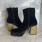 Betsey Johnson Matcha Bootie Black Gold Women's velvet platform Ankle Boots 7.5M Size 7.5 Photo 8
