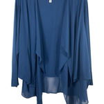 Susan Graver  Blue Liquid Knit Sheer Hem Waterfall 3X Cardigan Open Front Top Photo 0