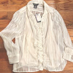 George ME NWT By Mark Eisen IVORY Long Sleeve ruffled Button Down shirt xL White Photo 0