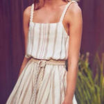 Alexis  Dimma Striped Linen Mini Dress with Braided Belt Sz S Resort wear coastal Photo 0