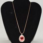 Source Unknown Glam Crystal Accent Pink Teardrop Red Glass Heart Gold Tone Snake 16" Necklace Photo 1