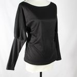 Black Ribbed Long Sleeve Top with Mutton Sleeves Boatneck Size XXL Photo 1
