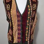 Vintage Koret Petites Olive Autumn Floral Embroidered Vneck Vest Size Medium Photo 0