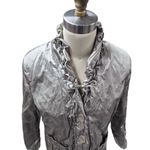Chico's Cotton/Poly Blend Metallic Crushed Satin Pale Green Jacket Sz 1( S/M) Photo 3