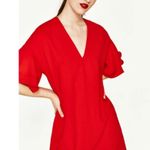 Zara Red V Neck Short Ruffle Flutter Short Sleeve Tiered Mini Shift Dress Sz S Photo 2