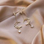 Crystal Moon Star Dangle Drop Tassel Earrings for Women Gold Photo 0