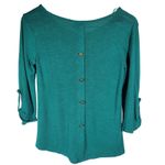 Charming Charlie Teal Scoop Neck 3/4 Sleeve Lightweight Sweater Size S Photo 2