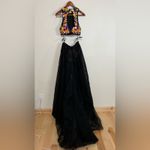 Jovani  45302A two piece floral colorful embroidered black tulle prom dress NEW 2 Photo 6