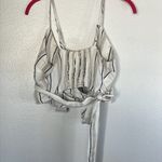 Rails NWT  White Khaki Blue Stripe Smocked Wrap Crop Top Juliana Coco Linen M Photo 7