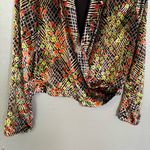 Anthropologie  Ett:Twa Velvet Multicolor‎ Patterned V Neck Wrap Top Size 2 Photo 4