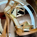 Michael Kors  Jaida Gold and Brown Leather Strappy Heels size 9.5 new Photo 0