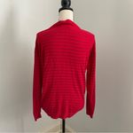 European Cardigan Sweater Medium Red Silver Metallic Stripe Clean‎ Girl Pullover Photo 2