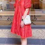 SEA NEW YORK Red 100% Cotton Antonina Puff Sleeve V Photo 11