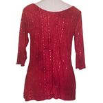 Pretty Red on Red Tie Dye Popover Top Sequin Embellishment Silky 3/4 Sleeve Photo 2