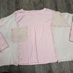 POL  Pieced Split Neck Oversized Top Pink Multi Boxy Sweatshirt Small Photo 0