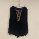 For Love & Lemons Emelia Romper Womens Medium Black Lace Mesh Long Sleeve Dressy Photo 1