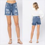 Judy Blue Patch Cut Off Shorts Size 3XL Distressed Raw Hem Stretch Photo 1