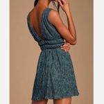 Lulus NWT Red Mini Dress Metallic Deep VNeck Low Cut Ribbed Photo 8