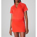 Spanx AirEssentials Pique Polo Top Poppy Striped Sporty Orange V-Neck Textured M Photo 1
