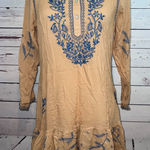 NWT Urban Mangoz Dress Medium Bohemian Boho‎ Hippie Beige Embroidered Sheer Tan Photo 0