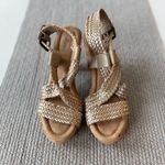 Bass Sadie Gold Metallic Woven Leather Wood Heeled Platform Sandals Sz 7M Photo 8