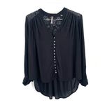 Free People  Canyon Rose Metallic-Lace Button Down Long sleeve Boho Blouse Top Photo 2