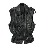 None Women's Vest Full Zip Belted Leather Black Size M Vintage Grunge Moto Photo 0