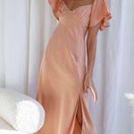 Selfie Leslie  Park‎ Avenue Flutter Sleeve Midi Dress Thigh Slit Apricot Medium Photo 0