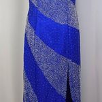 Jazz Couture Designs by Adagio Bella Long Silk Beaded Formal Gown Blue Size 14 Photo 15