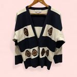 Vintage 80’s varsity stripe aztec embroidery oversized cardigan chunky funky Blue Size L Photo 1