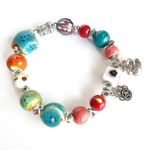 Blue Star Bracelet Silver orange red Lucky Kitty Cat Charm Stretchy Multiple Photo 2