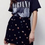 Free People NWT  Black Floral Print Pleated Mini Skirt A Line Flare Size 6 Photo 0