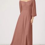 Azazie NWT RUBINA A-Line Long Sleeve Chiffon Floor-Length Dress Cedar Rose Sz 22 Photo 5