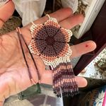 Handmade Hand Beaded Flower Fringe Boho Western Necklace Photo 4