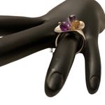 FINE STERLING SILVER 925 CITRINE, AMETHYST, AND PEARL BEADED GEMSTONE RING (7) Purple Photo 4