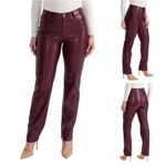 Anthropologie  Joie Faux Leather Pants Size 8 Burgundy Straight Fit High Waist Photo 3