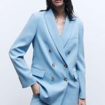 ZARA blazer suit jacket double breasted relaxed long baby blue Photo 8