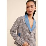 Free People Riley Vintage Plaid Denim Trim Blazer Jacket Size XL Preppy Punk Photo 7
