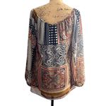 Boston Proper  Mixed Print Peasant‎ Blouse Flowy Oversized Bohemian Size Small Photo 1