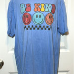Gildan Be Kind Smiley Face T-Shirt Light Blue Women's Large Shirt Top Hippie Photo 0