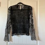 Sheer‎ Lace Blouse Floral Embroidered Long Sleeve Top Black Size L Size L Photo 3