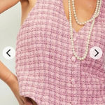 Skies Are Blue  NEW The Harper Vest MEDIUM Pink Tweed Vest Criss Cross Back Vneck Photo 0