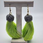 NWOT Molly Phillips Jacqueline Bright Green Tassel & Rhinestone Earrings Green Photo 2